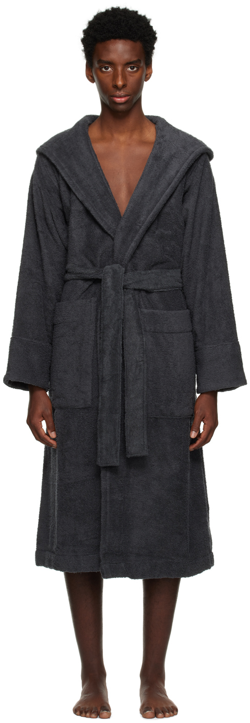 Shop Tekla Gray Hooded Bathrobe In Ash Black