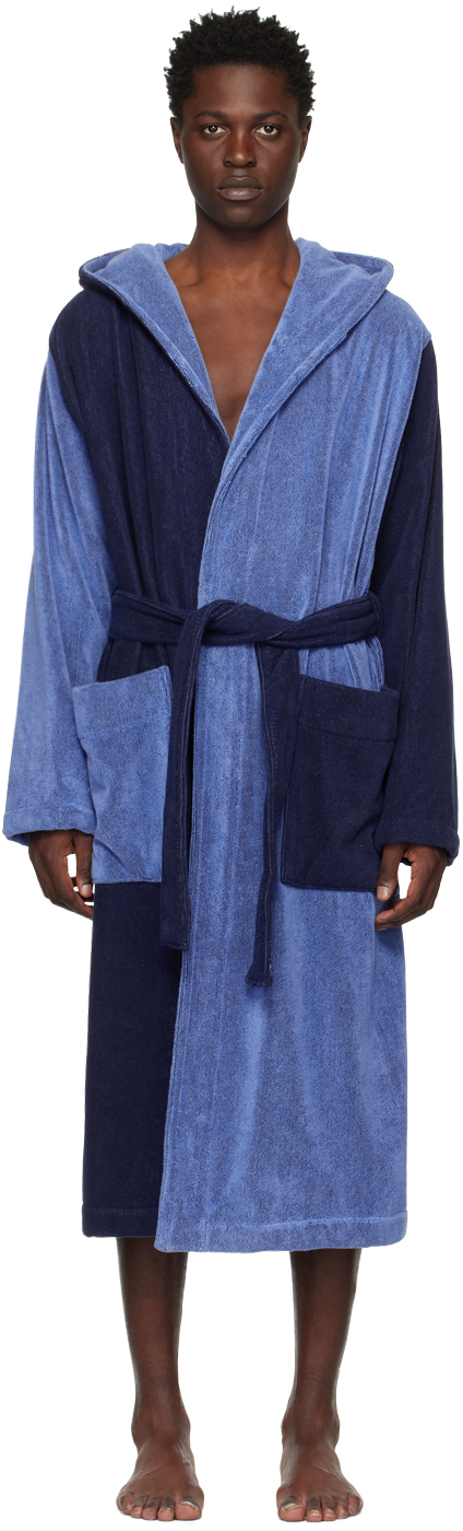 Tekla Ssense Exclusive Navy & Blue Robe In Color Block