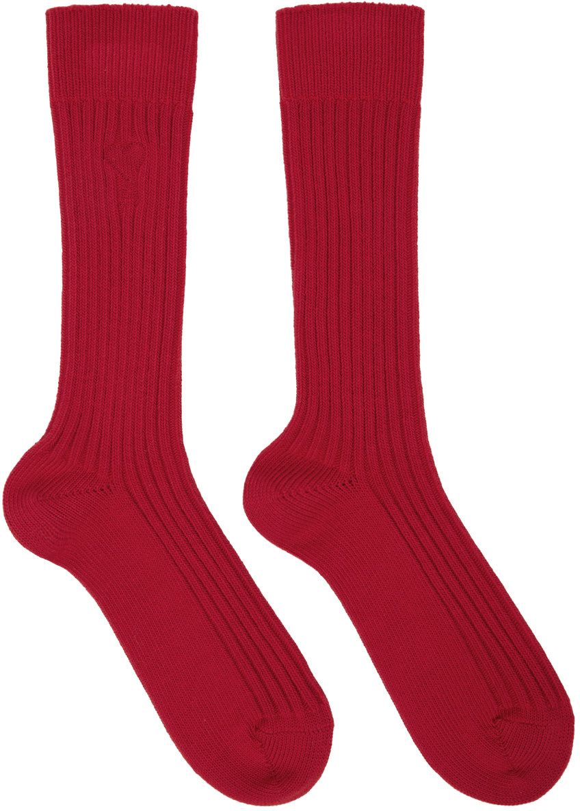 Ami Alexandre Mattiussi Red Ami De Cœur Socks In Scarlet Red/681