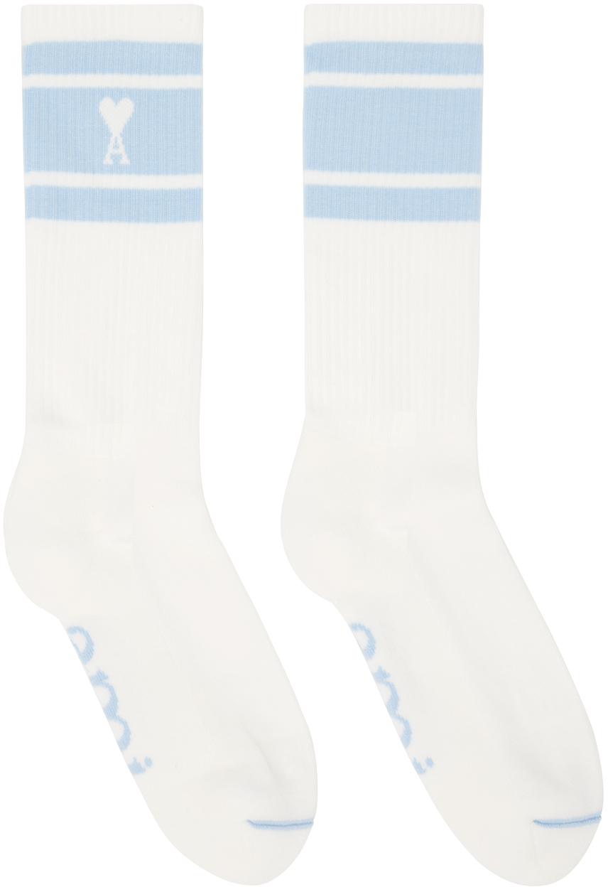 Ami Alexandre Mattiussi White & Blue Ami De Cœur Socks In Sky Blue/450