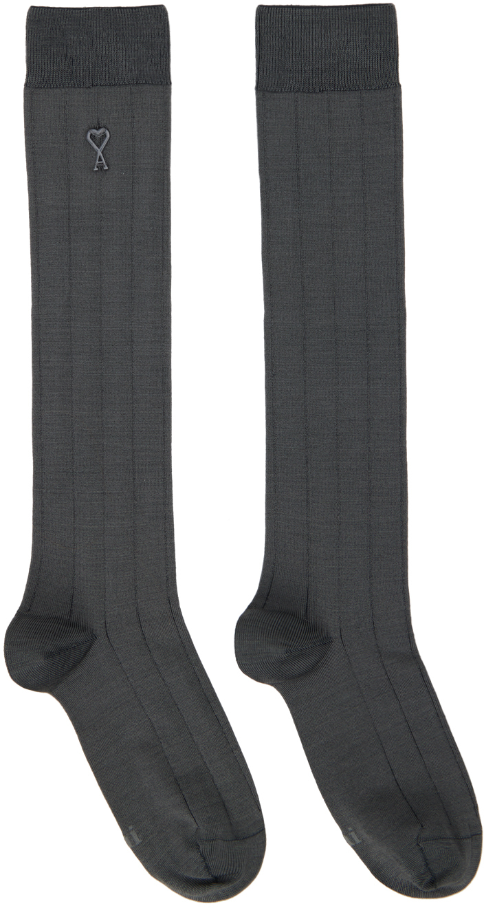 Ami Alexandre Mattiussi Gray Silk Socks In Stone Grey/081