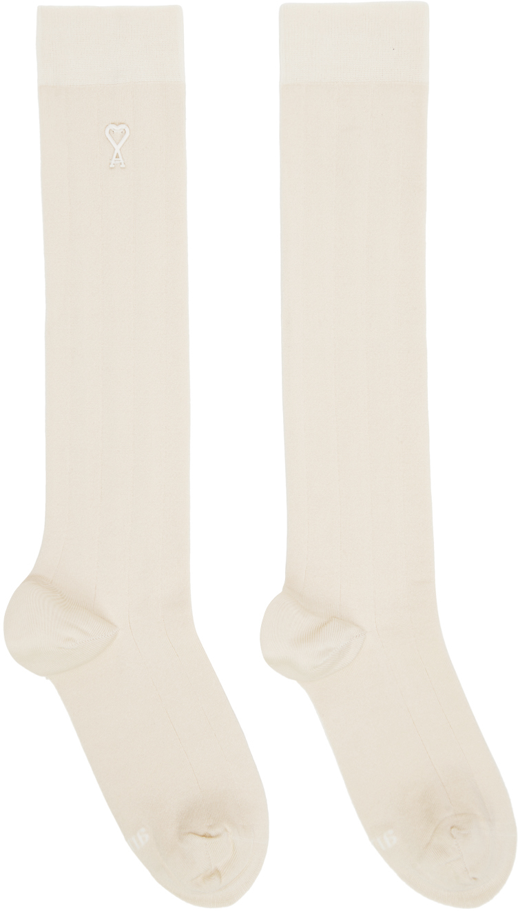 Ami Alexandre Mattiussi Off-white Silk Socks In Off-white.150