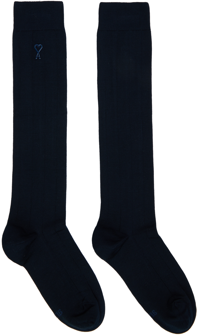 Ami Alexandre Mattiussi Navy Silk Socks In Nautic Blue/491