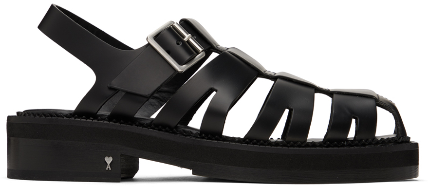 Ami Alexandre Mattiussi Fisherman Leather Sandals In Black