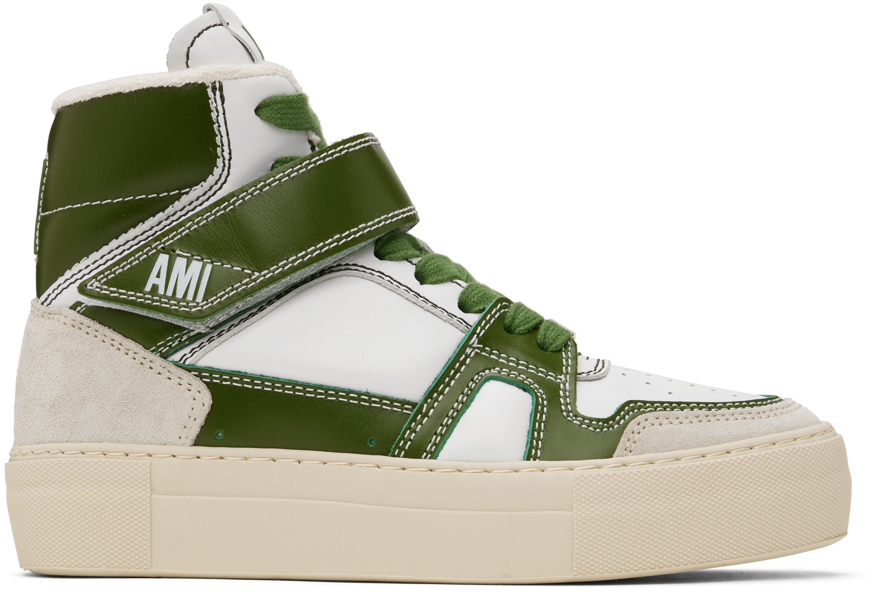 AMI Paris White & Green Ami de Caur Arcade Sneakers
