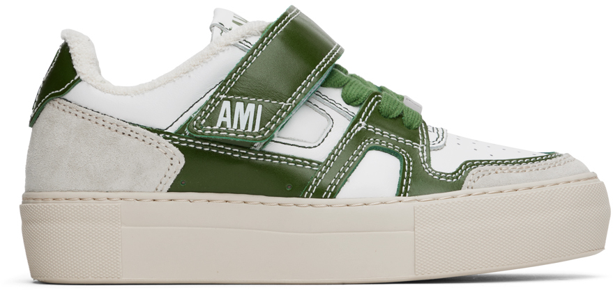 AMI Alexandre Mattiussi Green & White Ami Arcade Sneakers