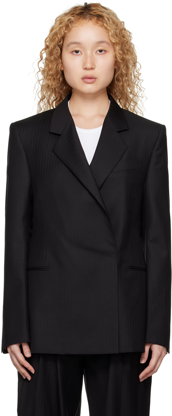 ALAÏA: Black Double-Breasted Blazer | SSENSE