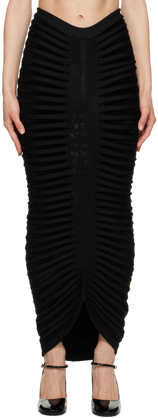 Alaïa 3d Skeleton Velvet Maxi Skirt In Black