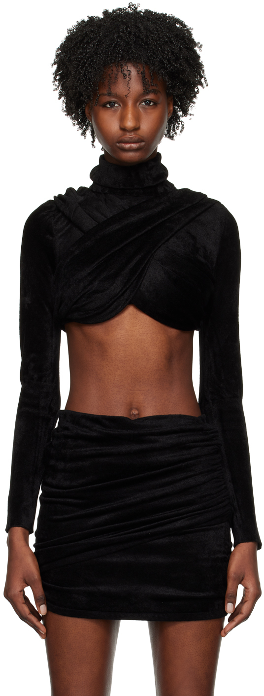 Alaïa Alaia Womens Noir Alaia High-neck Wrap-pattern Knitted Top