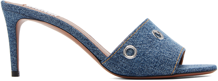 Alaïa Azzedine Alaia Womens Blue Oeilletes Eyelet-embellished Kitten-heel Denim Sandals