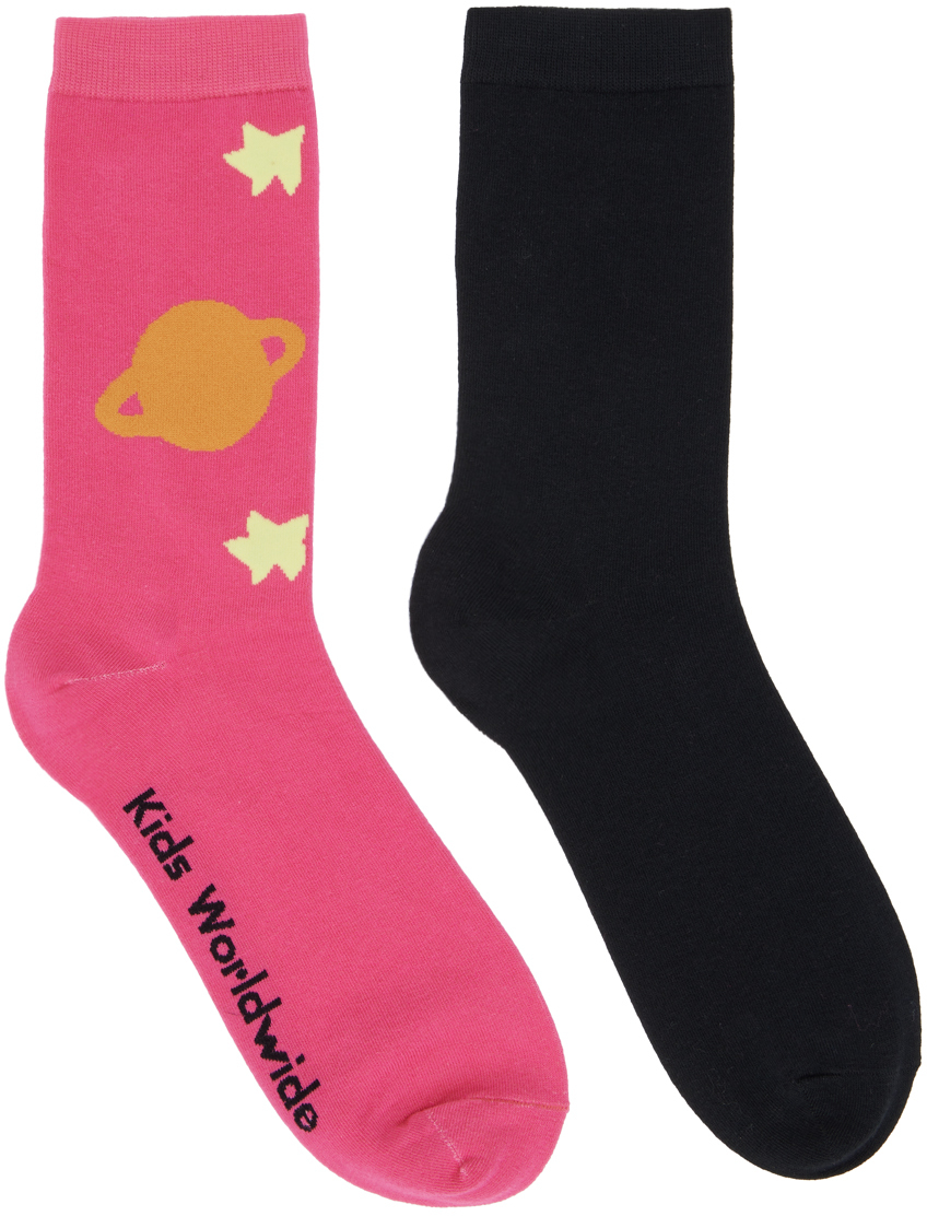 Kids Worldwide Pink & Black Graphic Socks
