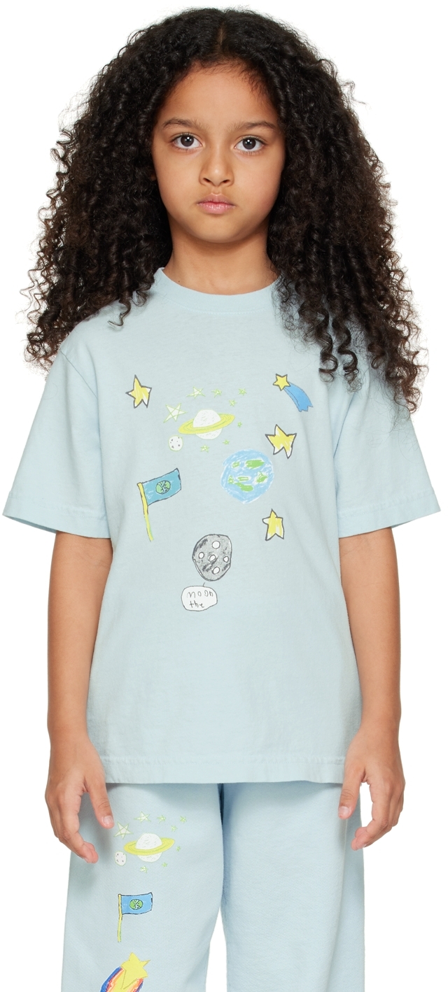Kids Worldwide Hand-drawn Space Print T-shirt In Blue