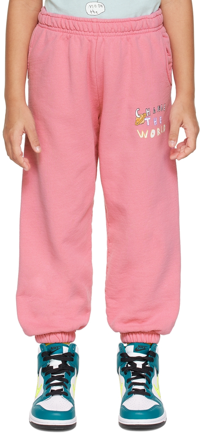Shop Kids Worldwide Kids Pink 'change The World' Lounge Pants In Pink Rose