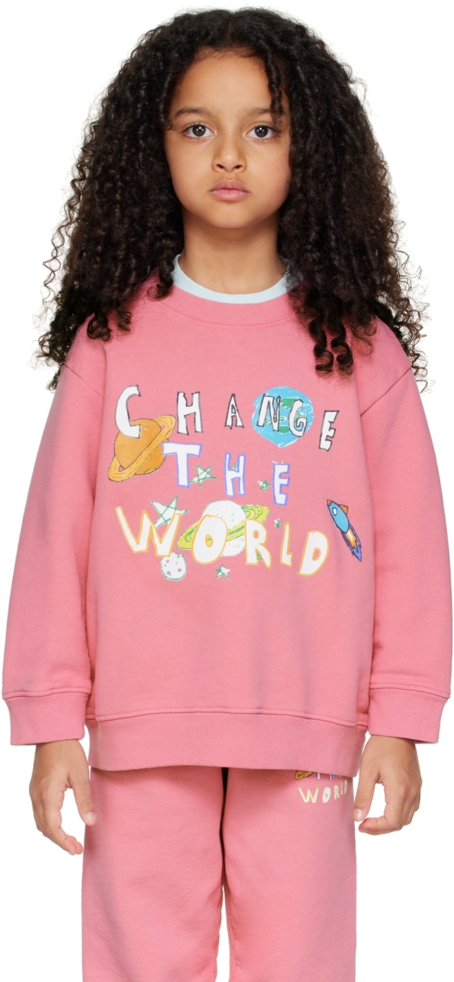 Shop Kids Worldwide Kids Pink 'change The World' Sweatshirt In Pink Rose