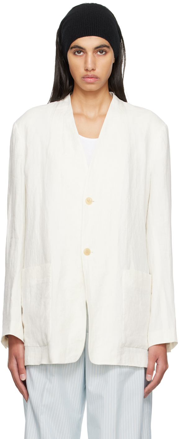 Auralee Off-white No Collar Blazer In Ivory White | ModeSens