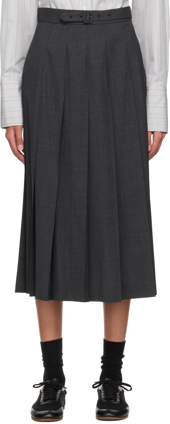 AURALEE: Gray Pleated Midi Skirt | SSENSE Canada