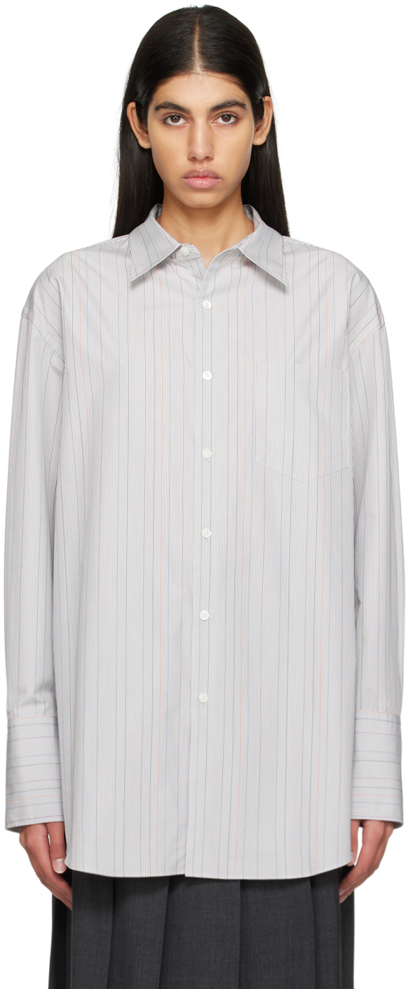 AURALEE: Gray Stripe Shirt | SSENSE