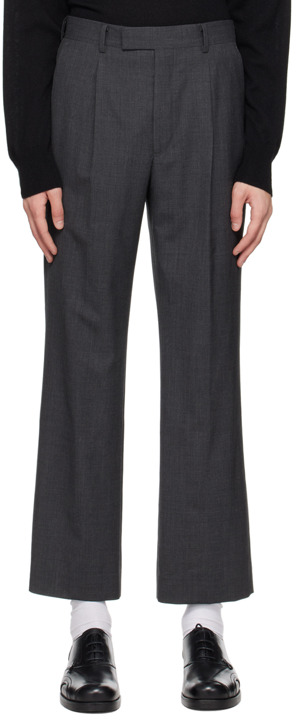 Auralee Straight Cotton, Wool And Cashmere Pants In Top Charcoal