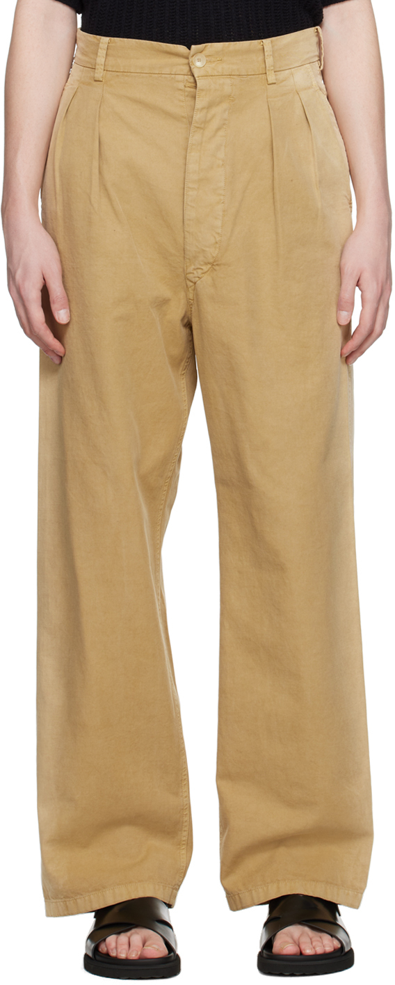 AURALEE: Beige Cinch Trousers | SSENSE Canada