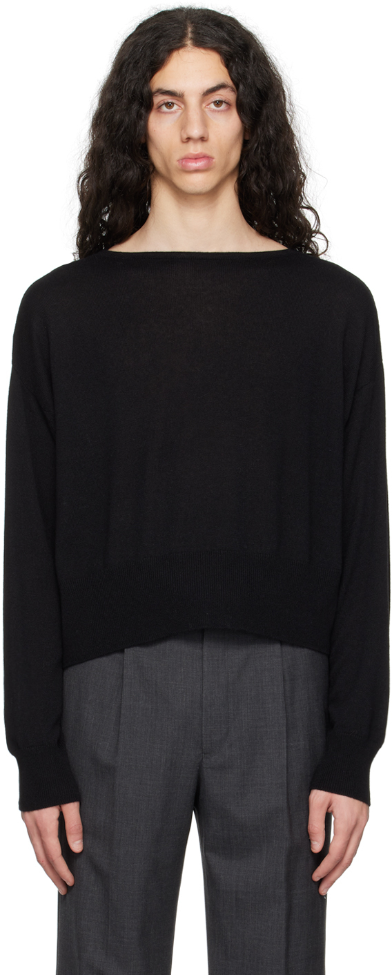 AURALEE: Black Boatneck Sweater | SSENSE