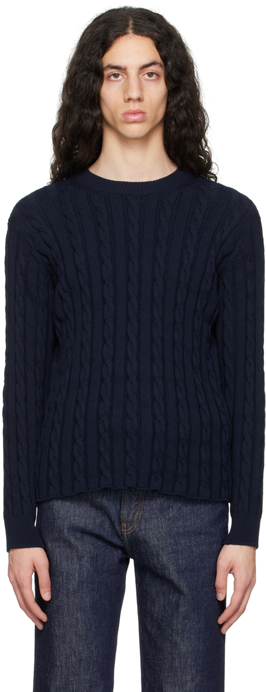 Auralee Navy Big Sweater In Dark Navy