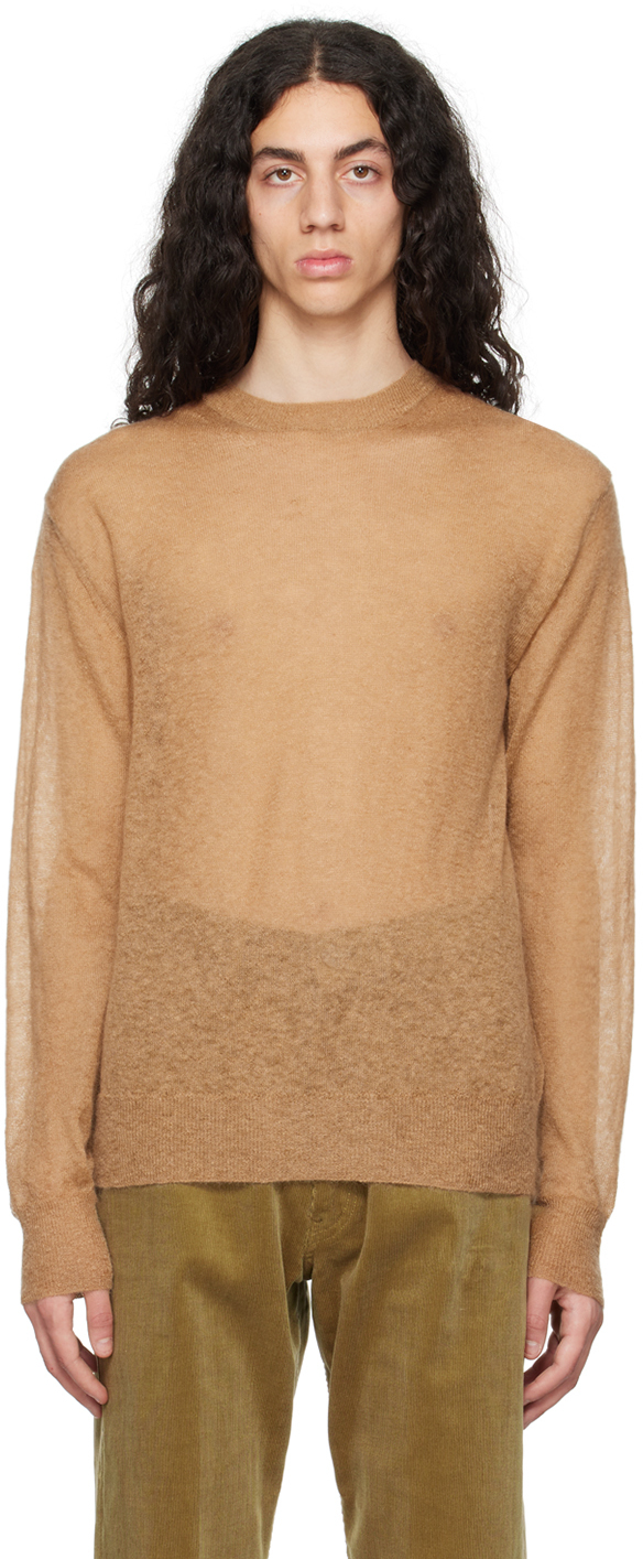 Auralee Tan Crewneck Sweater In Knit Camel