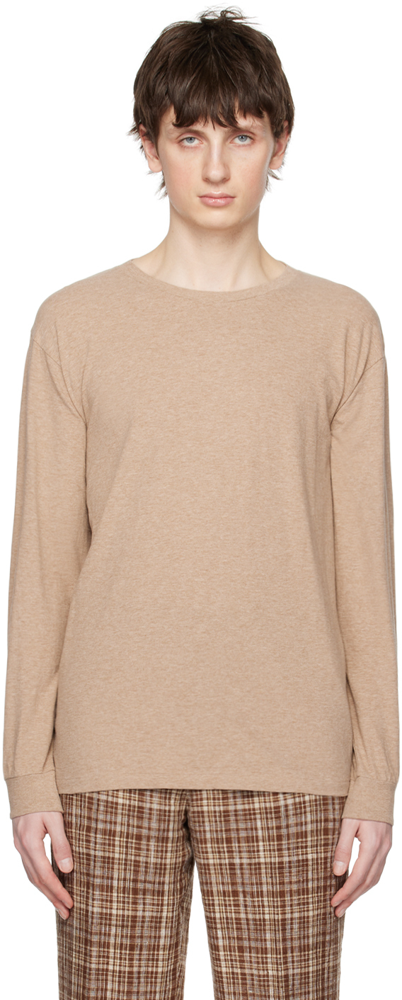 AURALEE: Beige Hard Twist Long Sleeve T-Shirt | SSENSE