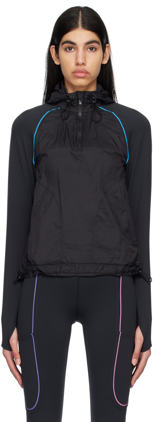 Outdoor Voices Black Quarter-zip Hoodie In Back With Rainbow Re