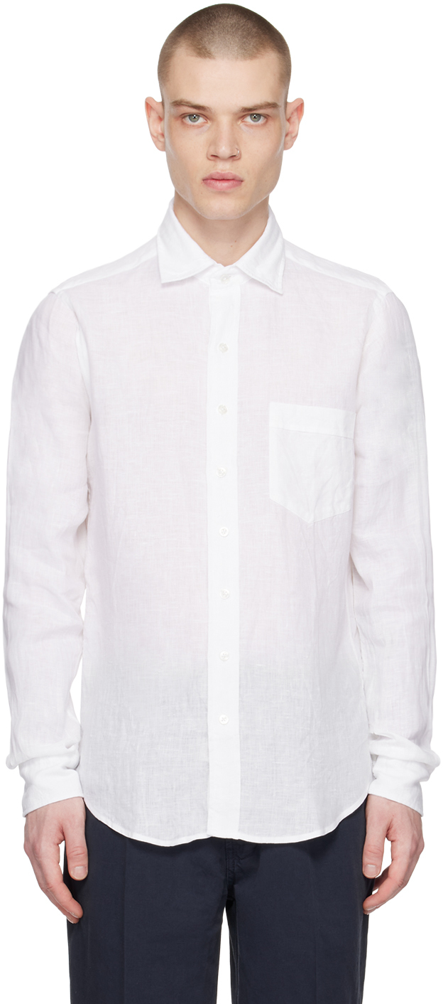 White Spread Collar Shirt by Drake's on Sale
