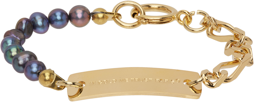SSENSE Exclusive Gold Thin Figaro Pearl Bracelet