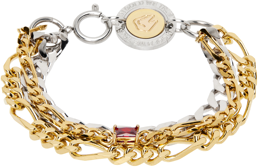 In Gold We Trust Paris Ssense Exclusive Silver & Gold Curb Chain Bracelet In Palladium