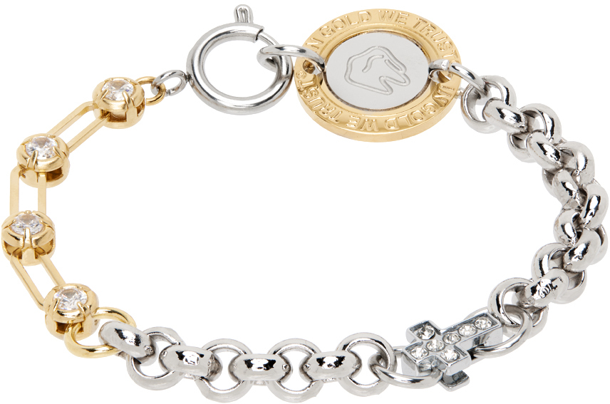 In Gold We Trust Paris Ssense Exclusive Silver & Gold Cross Bracelet In Palladium