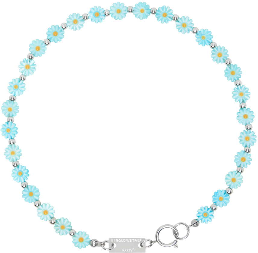 IN GOLD WE TRUST PARIS SSENSE Exclusive Blue Flower Necklace