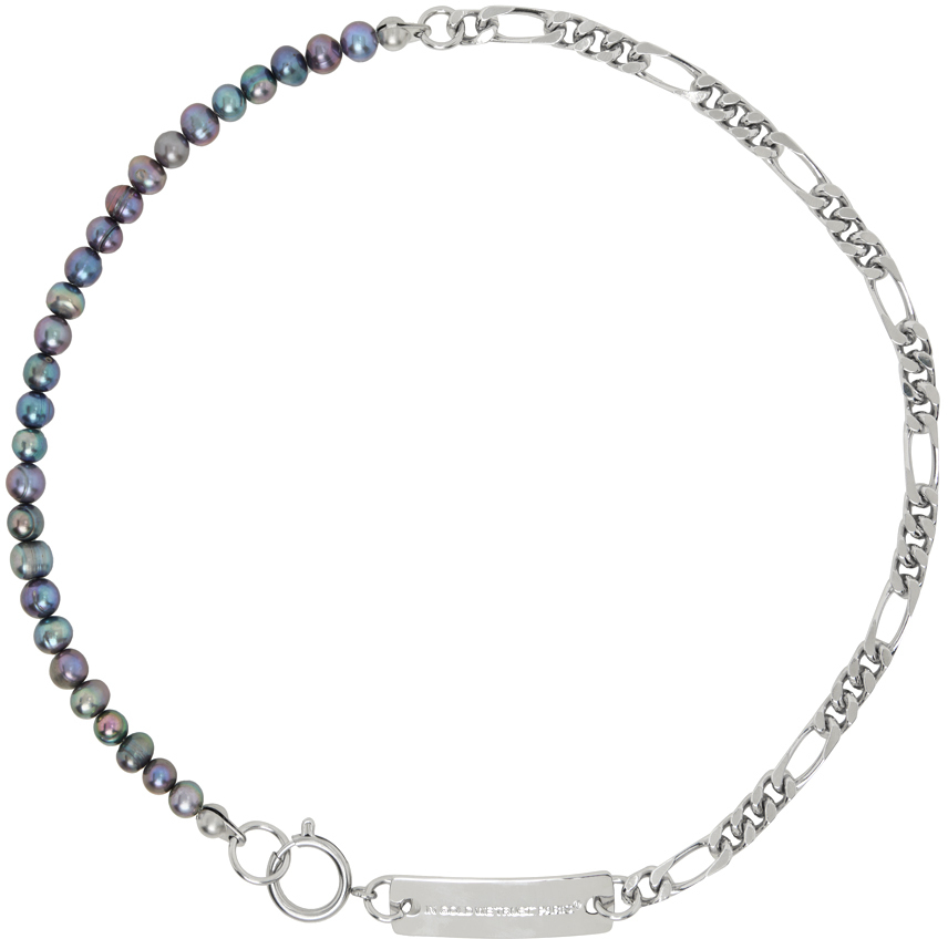 IN GOLD WE TRUST PARIS SSENSE Exclusive Silver & Purple Figaro Chain Pearl Necklace