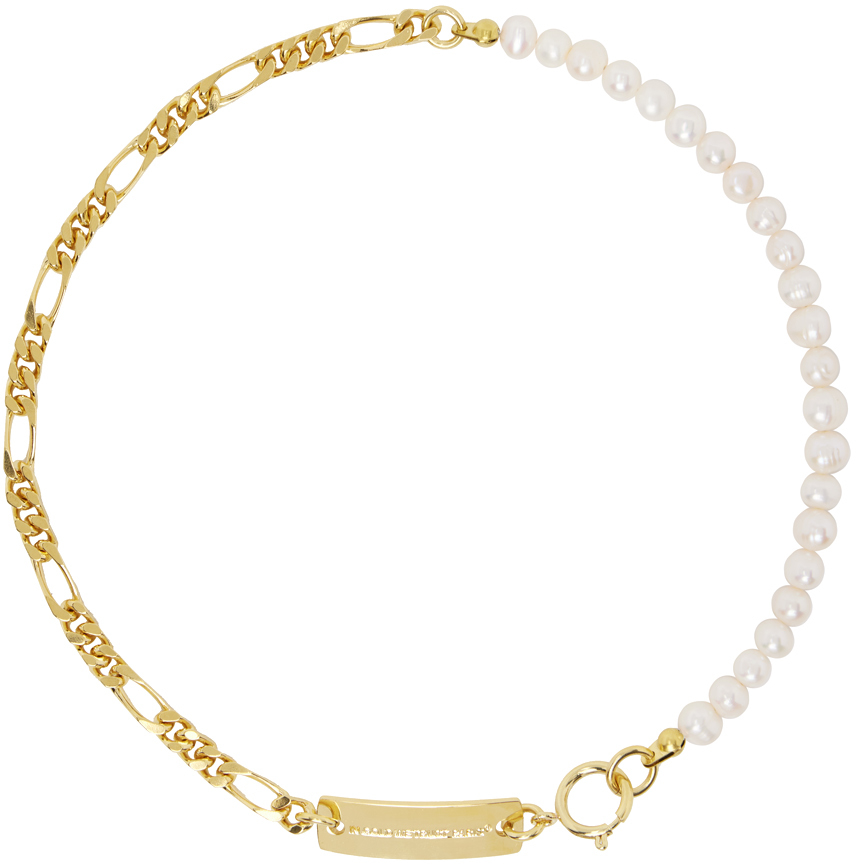 In Gold We Trust Paris Gold Thin Figaro Chain & Pearl Necklace