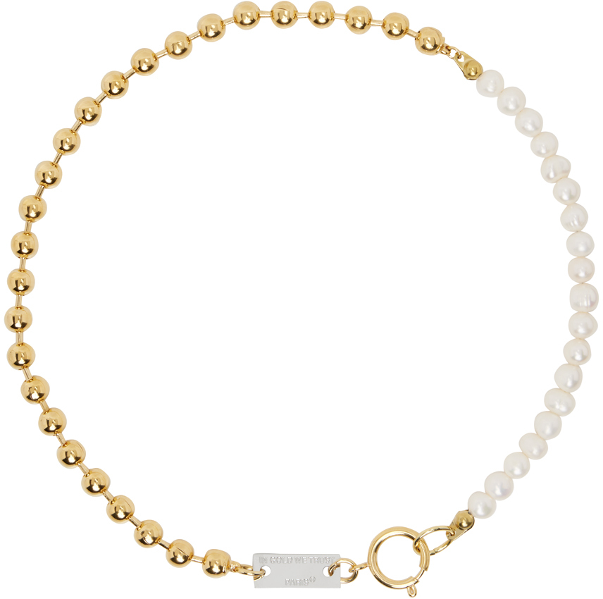 Gold Pearl Ball Chain Necklace