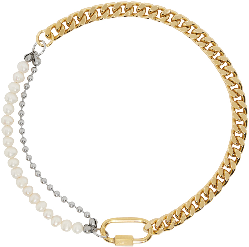 In Gold We Trust Paris Gold & Silver Curb Chain Necklace In Silver & Gold