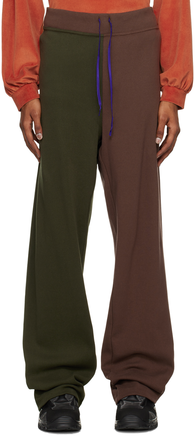 Green & Brown Paneled Lounge Pants
