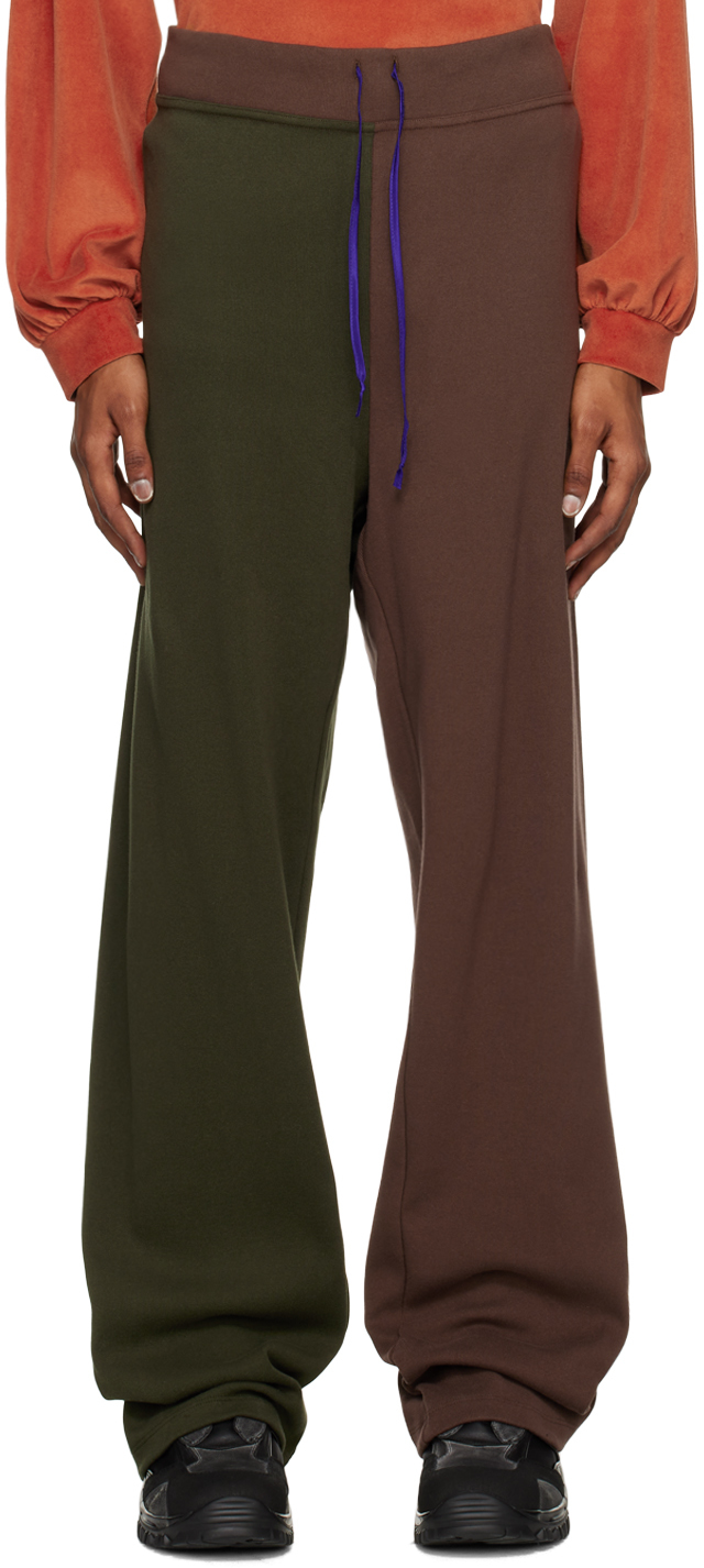 Green & Brown Paneled Lounge Pants by SC103 on Sale