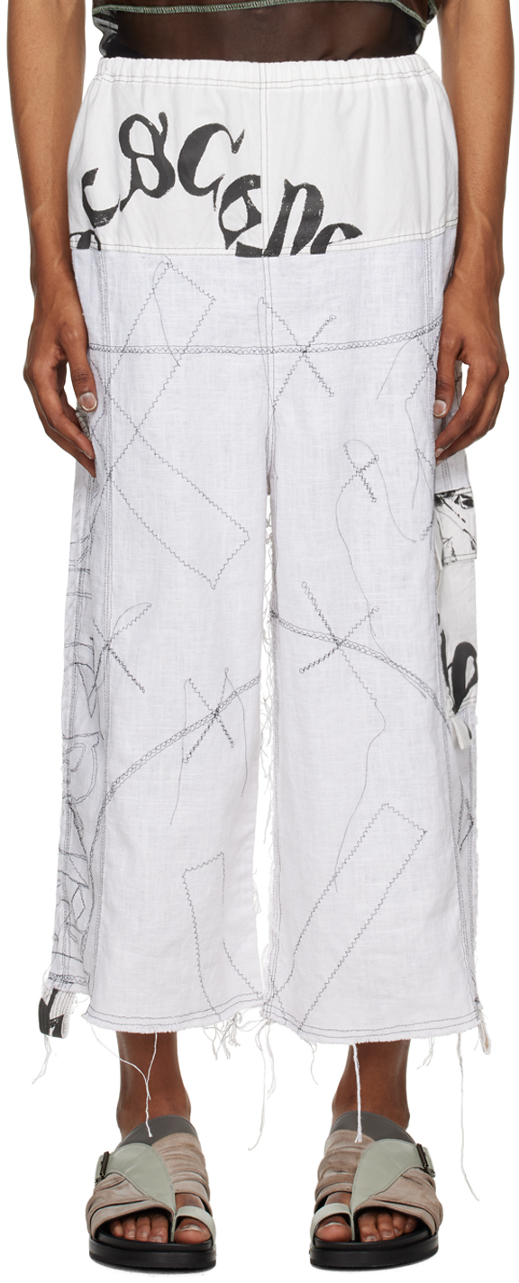 Sc103 White Topstitched Trousers In Chronicle