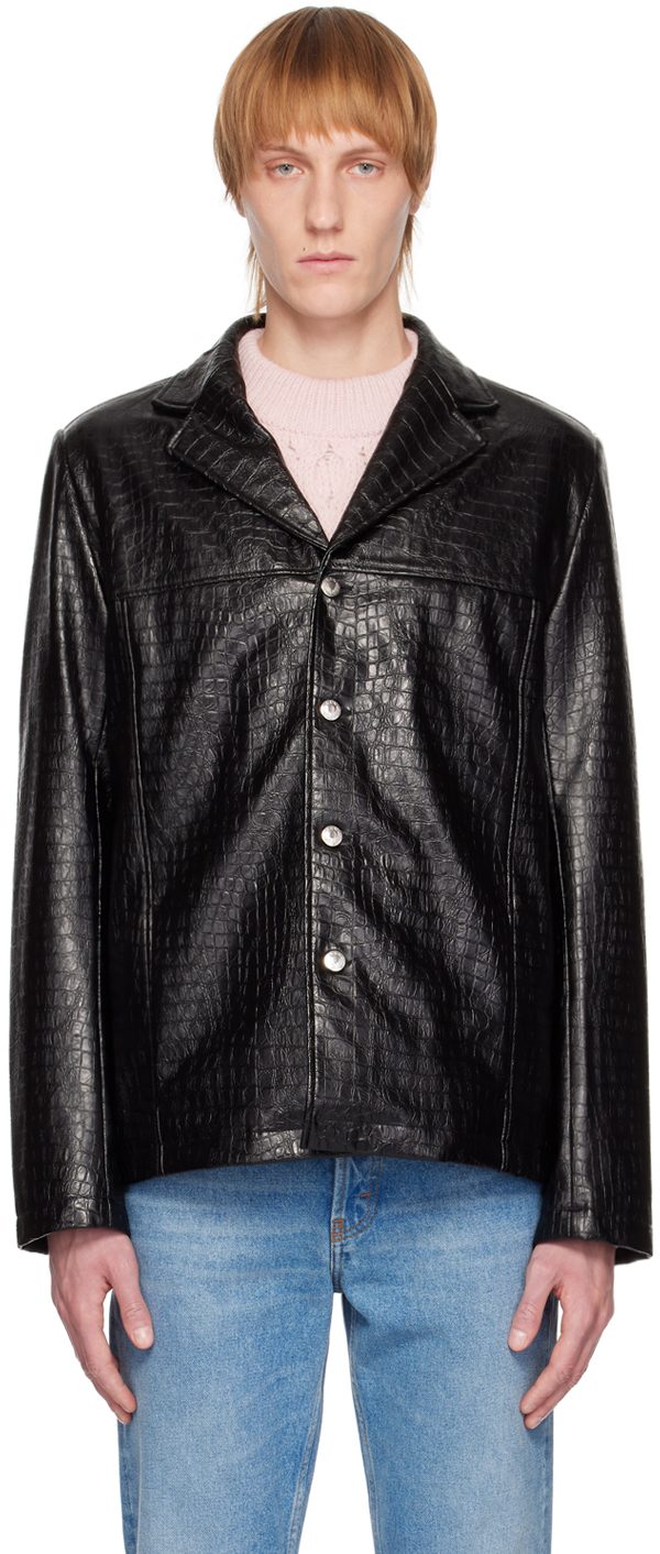 Black Francis Faux-leather Jacket In Croco Black