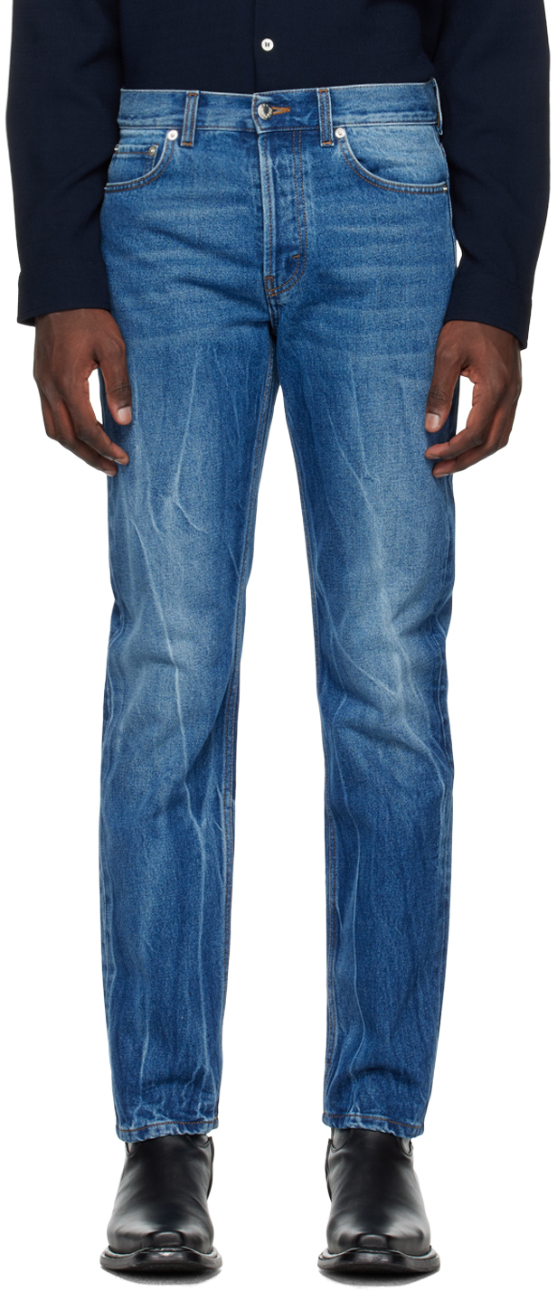 Séfr Blue Straight Cut Jeans In Blue Crease
