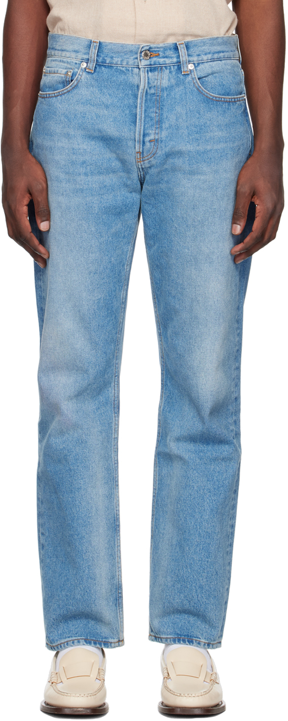 Séfr Blue Straight Cut Jeans In Pale Wash