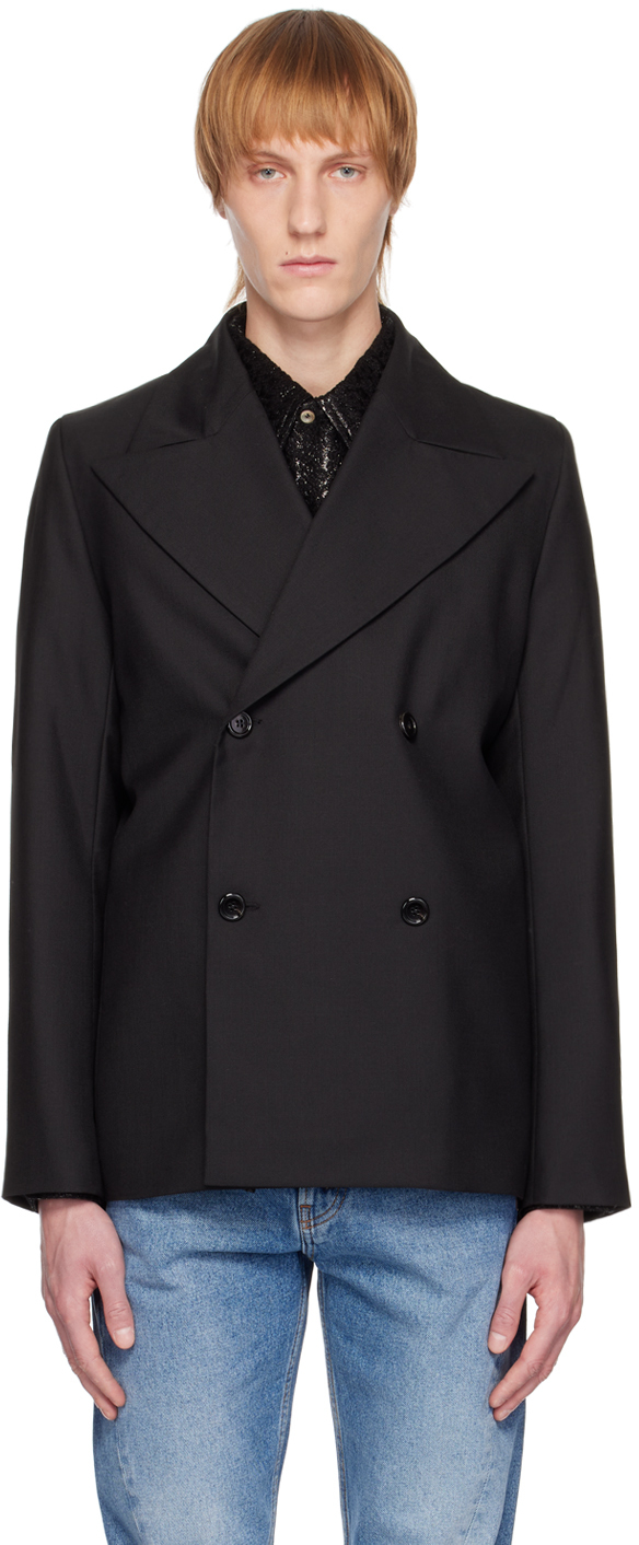 Séfr Hamra Double-breasted Twill Jacket In Black