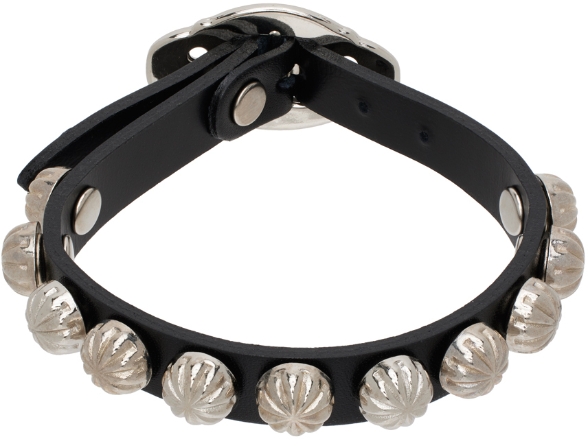 Toga Pulla: Black Metal Leather Bracelet | SSENSE Canada