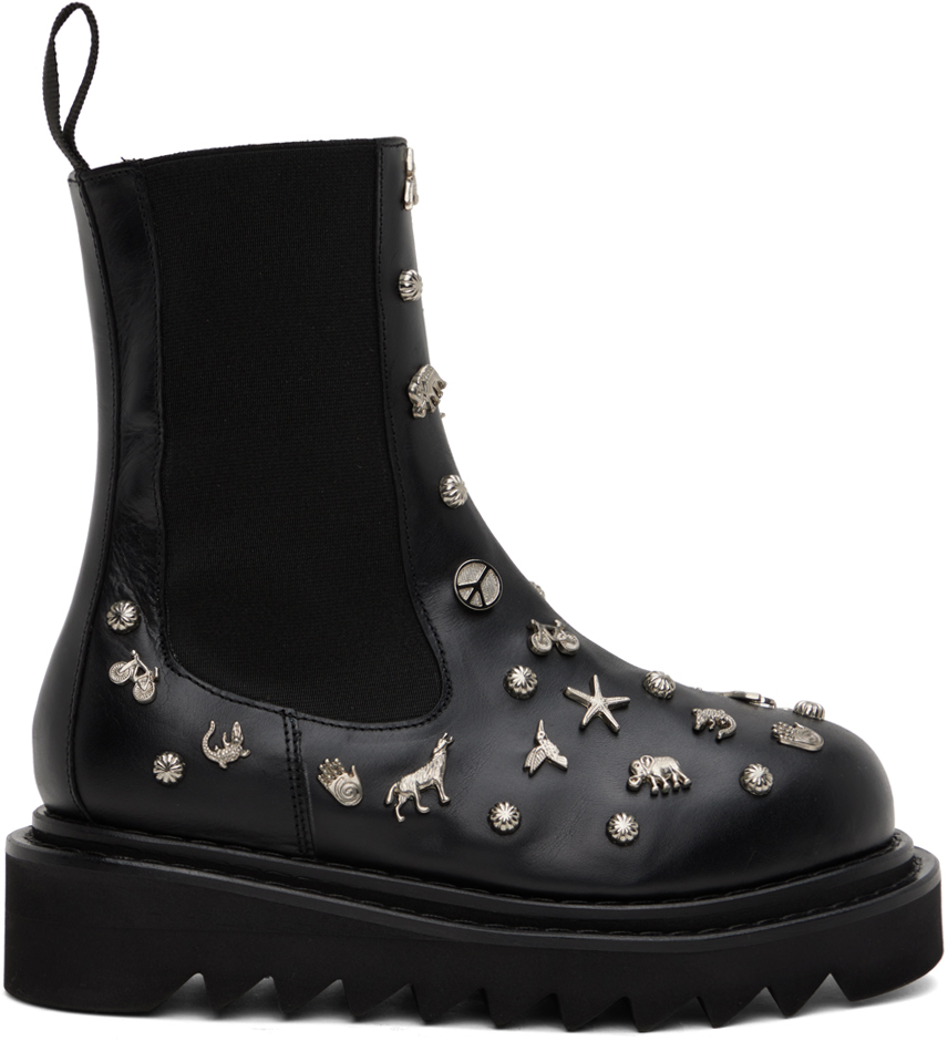 Toga Black Embellished Boots In Aj1245 Black