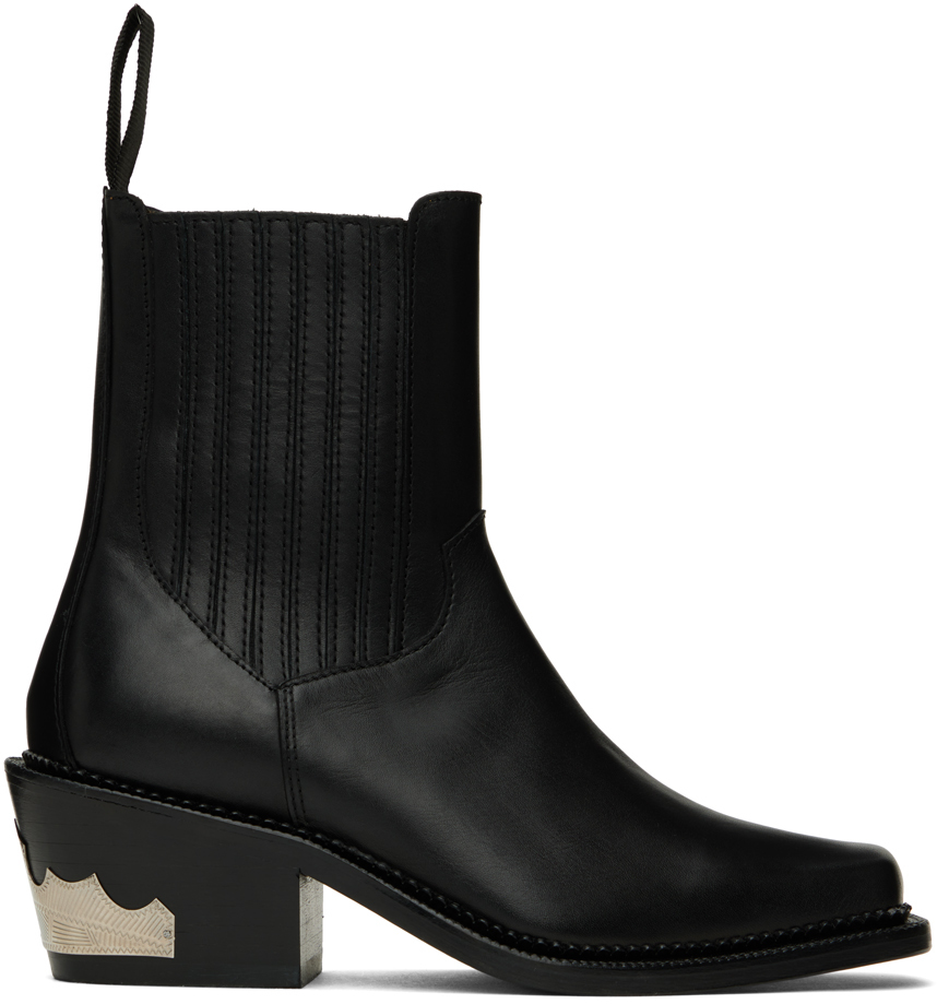 Toga Black Leather Ankle Boots In Aj1246 Black