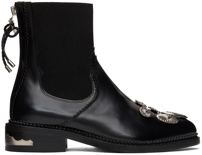 TOGA SSENSE EXCLUSIVE BLACK POLIDO ANKLE BOOTS