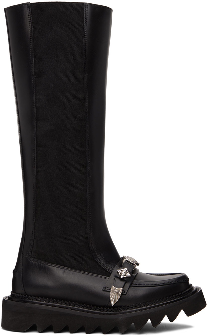 Toga Black Leather Tall Boots In Aj1259 Black