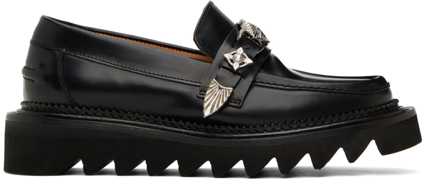 Toga Black Leather Loafers In Aj1243 Black
